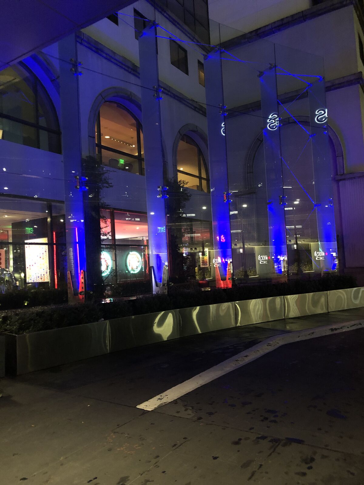 Sofitel Beverly Hills exterior with LED accent uplighting at night
